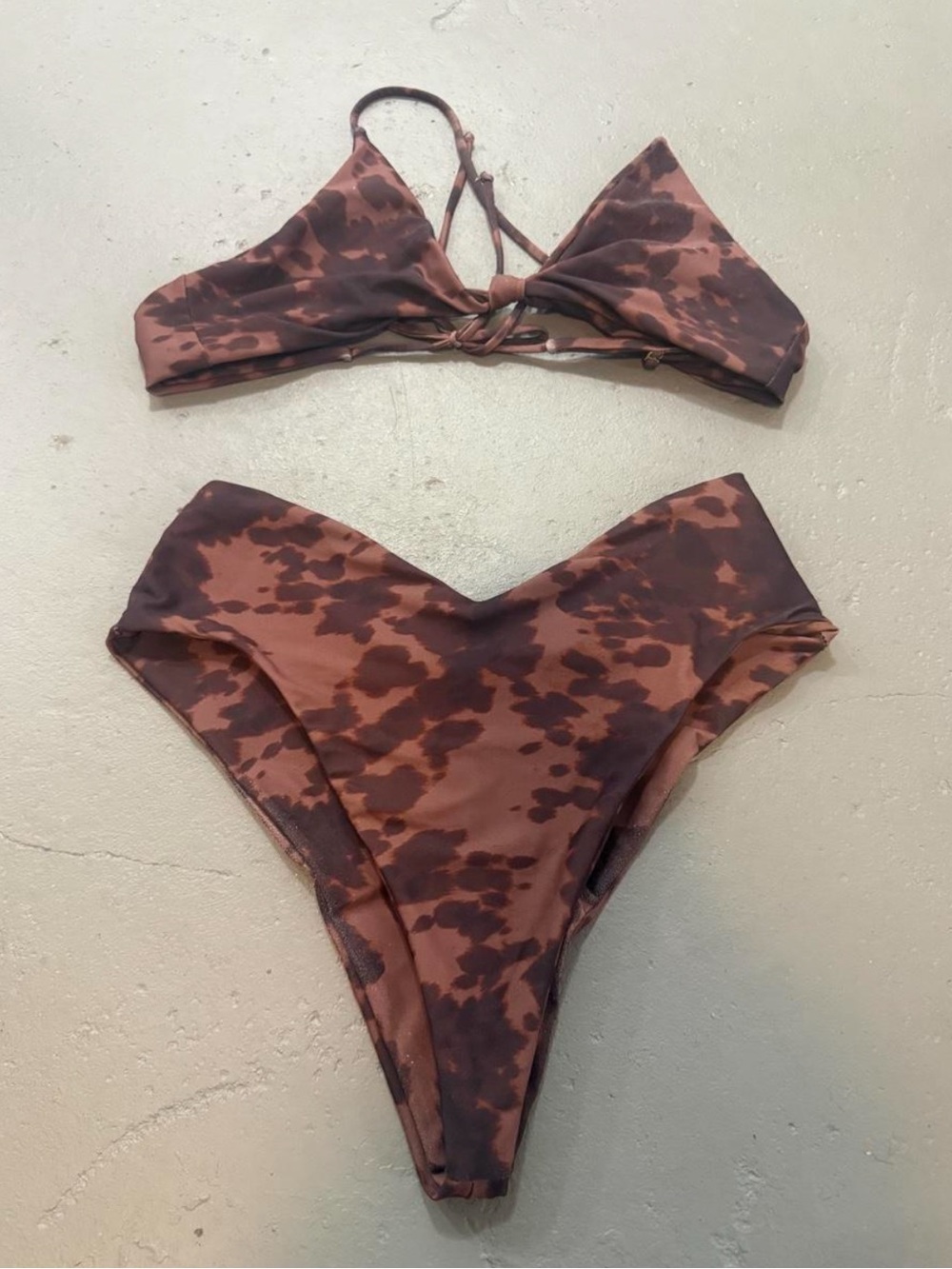 Skatie Brown Tie-Dye V-Waist Bikini Set